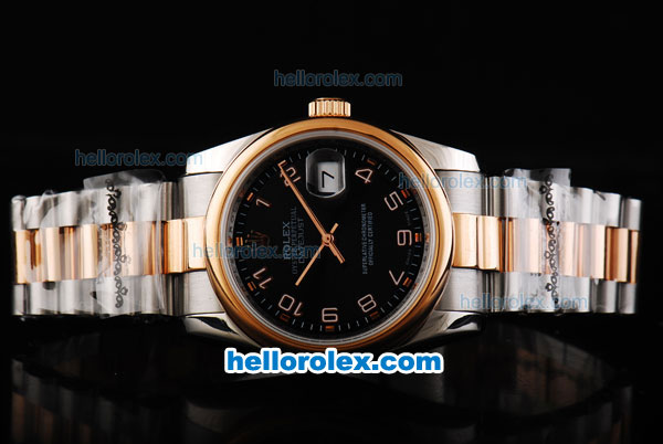 Rolex Datejust Automatic Two Tone with Black Dial and Rose Gold Bezel - Click Image to Close